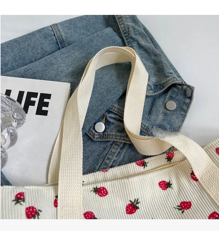 Fresh Sweet Girl Handbag Fashionable High End Corduroy Printed Shoulder Bag Leisure Shopping Commuter Women's Underarm Bag