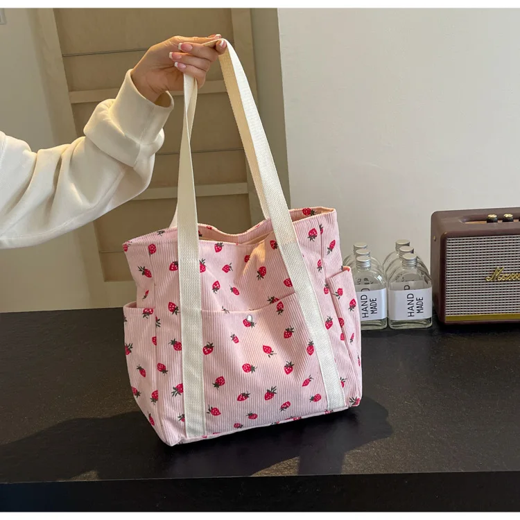 Fresh Sweet Girl Handbag Fashionable High End Corduroy Printed Shoulder Bag Leisure Shopping Commuter Women's Underarm Bag