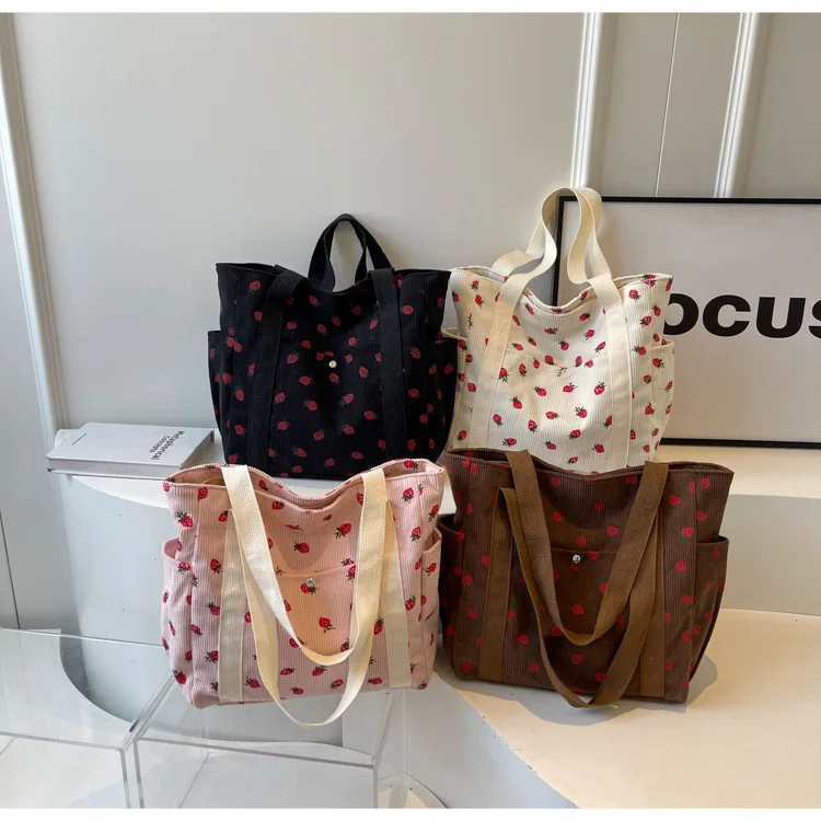 Fresh Sweet Girl Handbag Fashionable High End Corduroy Printed Shoulder Bag Leisure Shopping Commuter Women's Underarm Bag