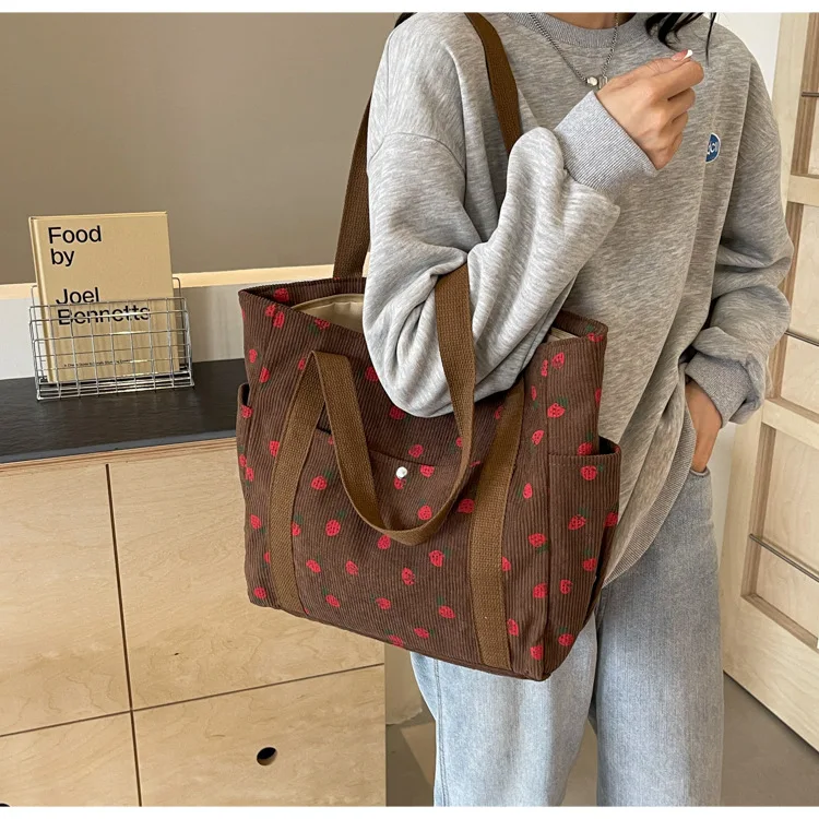 Fresh Sweet Girl Handbag Fashionable High End Corduroy Printed Shoulder Bag Leisure Shopping Commuter Women's Underarm Bag