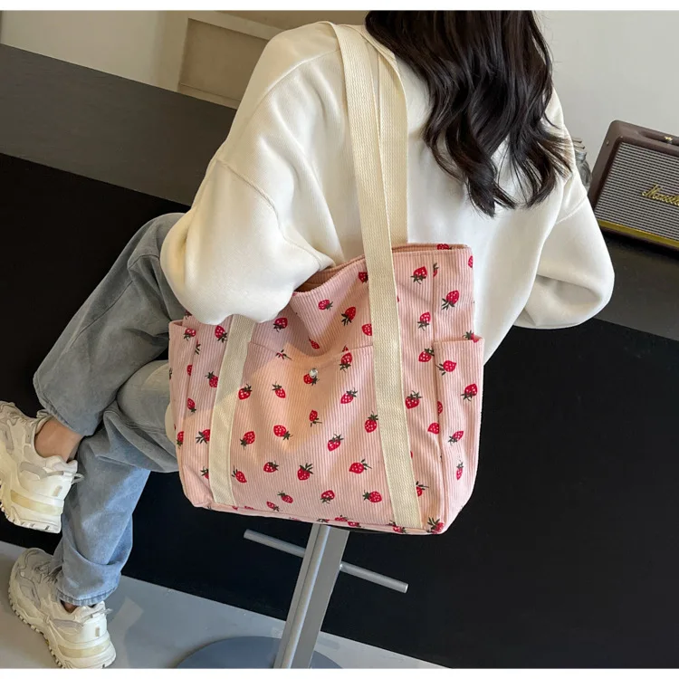 Fresh Sweet Girl Handbag Fashionable High End Corduroy Printed Shoulder Bag Leisure Shopping Commuter Women's Underarm Bag