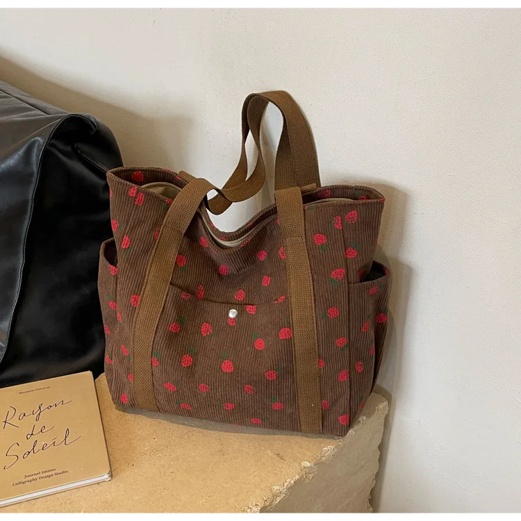 Fresh Sweet Girl Handbag Fashionable High End Corduroy Printed Shoulder Bag Leisure Shopping Commuter Women's Underarm Bag