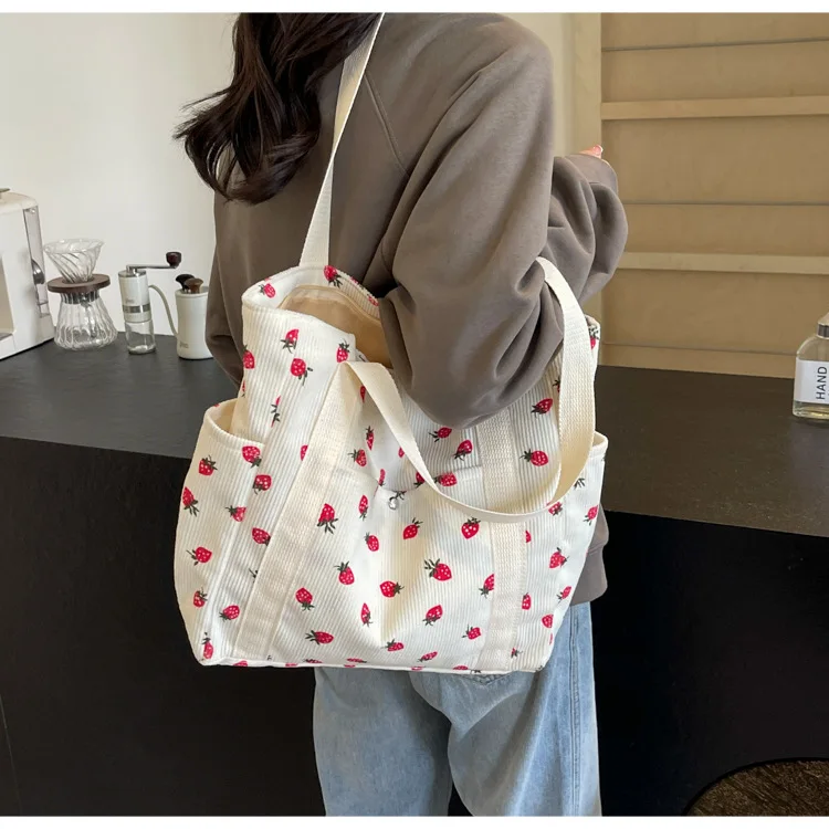 Fresh Sweet Girl Handbag Fashionable High End Corduroy Printed Shoulder Bag Leisure Shopping Commuter Women's Underarm Bag