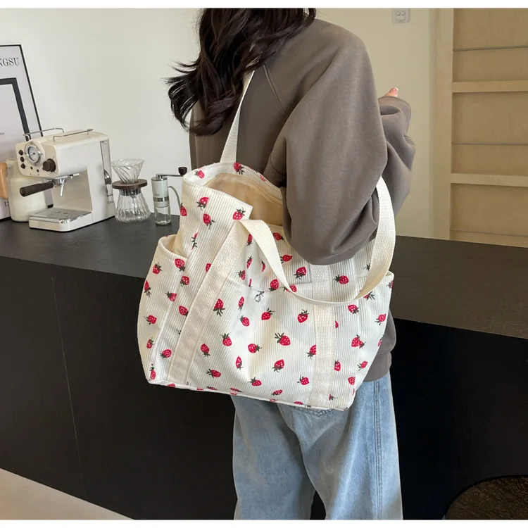 Fresh Sweet Girl Handbag Fashionable High End Corduroy Printed Shoulder Bag Leisure Shopping Commuter Women's Underarm Bag