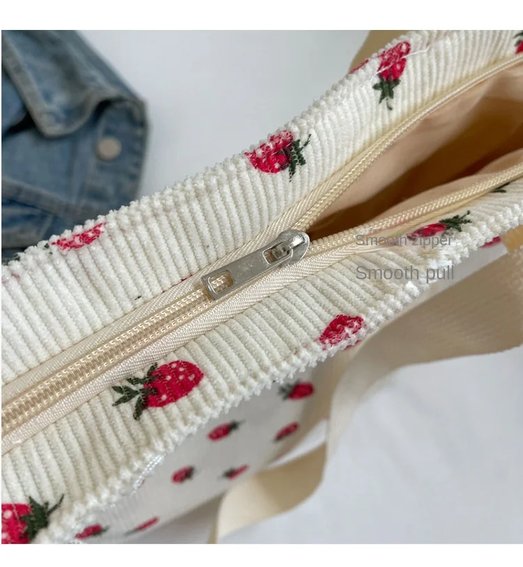 Fresh Sweet Girl Handbag Fashionable High End Corduroy Printed Shoulder Bag Leisure Shopping Commuter Women's Underarm Bag