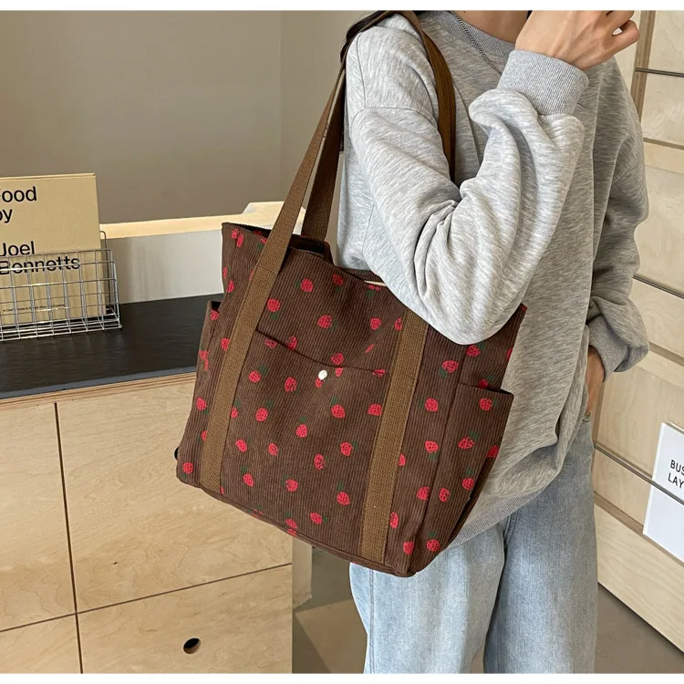 Fresh Sweet Girl Handbag Fashionable High End Corduroy Printed Shoulder Bag Leisure Shopping Commuter Women's Underarm Bag