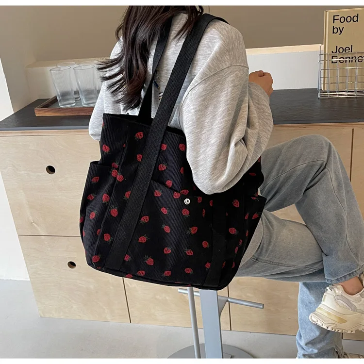 Fresh Sweet Girl Handbag Fashionable High End Corduroy Printed Shoulder Bag Leisure Shopping Commuter Women's Underarm Bag
