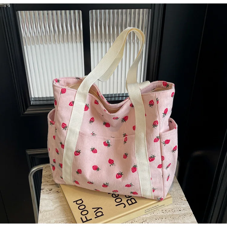 Fresh Sweet Girl Handbag Fashionable High End Corduroy Printed Shoulder Bag Leisure Shopping Commuter Women's Underarm Bag