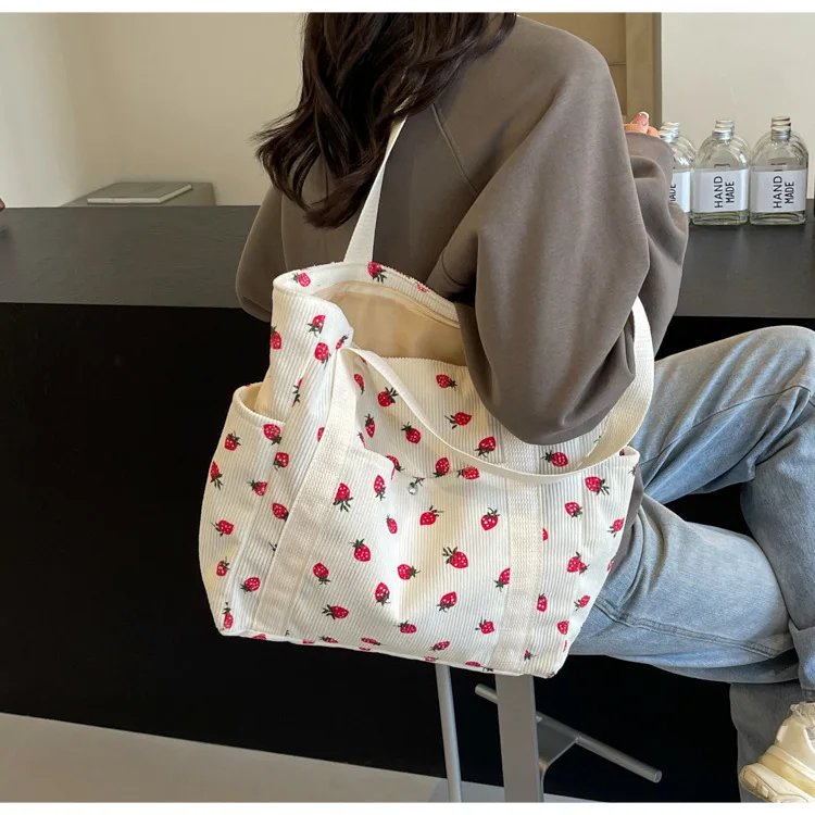 Fresh Sweet Girl Handbag Fashionable High End Corduroy Printed Shoulder Bag Leisure Shopping Commuter Women's Underarm Bag