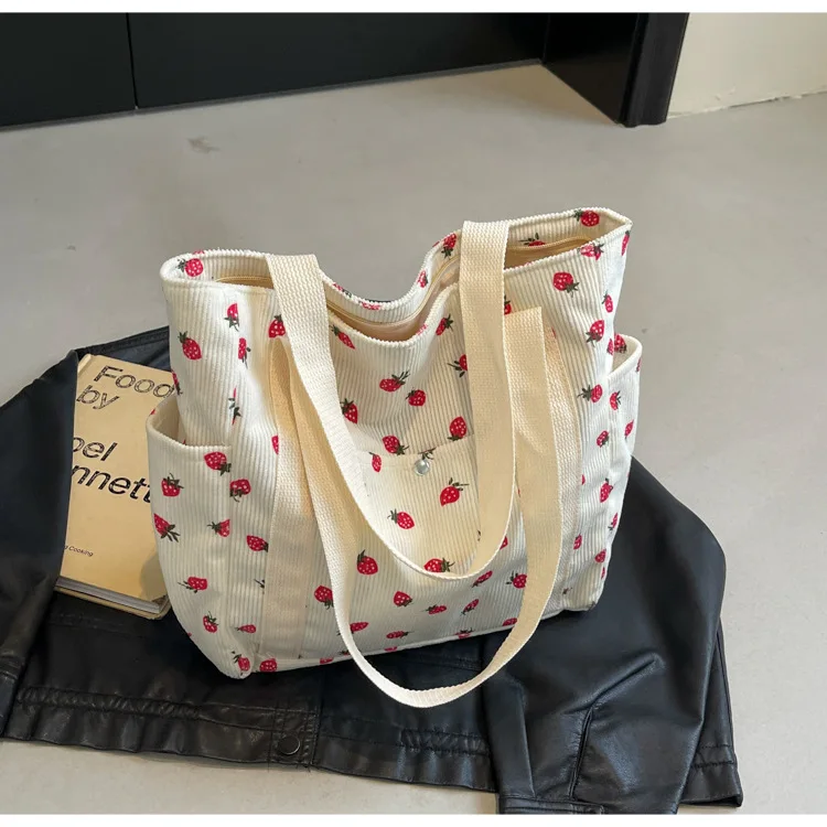 Fresh Sweet Girl Handbag Fashionable High End Corduroy Printed Shoulder Bag Leisure Shopping Commuter Women's Underarm Bag