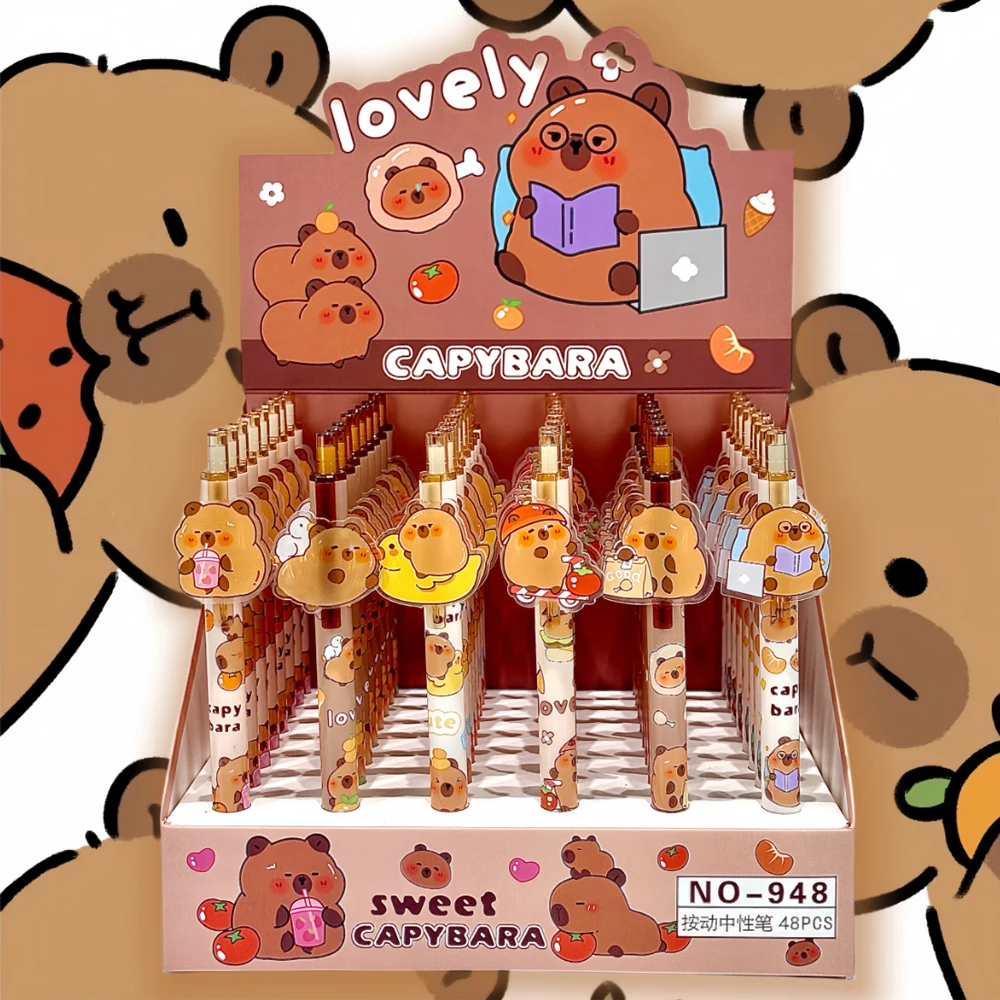 6Pcs/Lot Cartoon Capybara Gel 0.5mm Gel Pen Ink Signature Pen Ballpoint Pen School Office Stationery Kids Gift