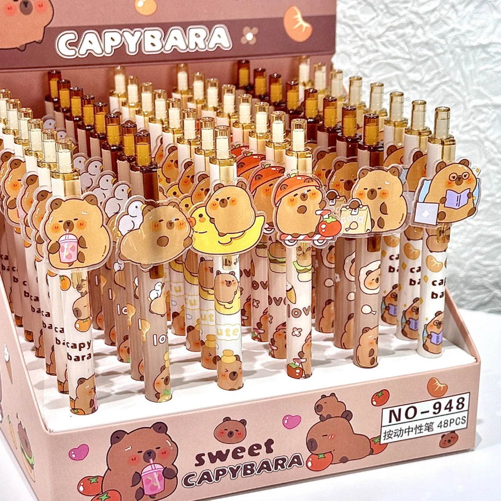 6Pcs/Lot Cartoon Capybara Gel 0.5mm Gel Pen Ink Signature Pen Ballpoint Pen School Office Stationery Kids Gift