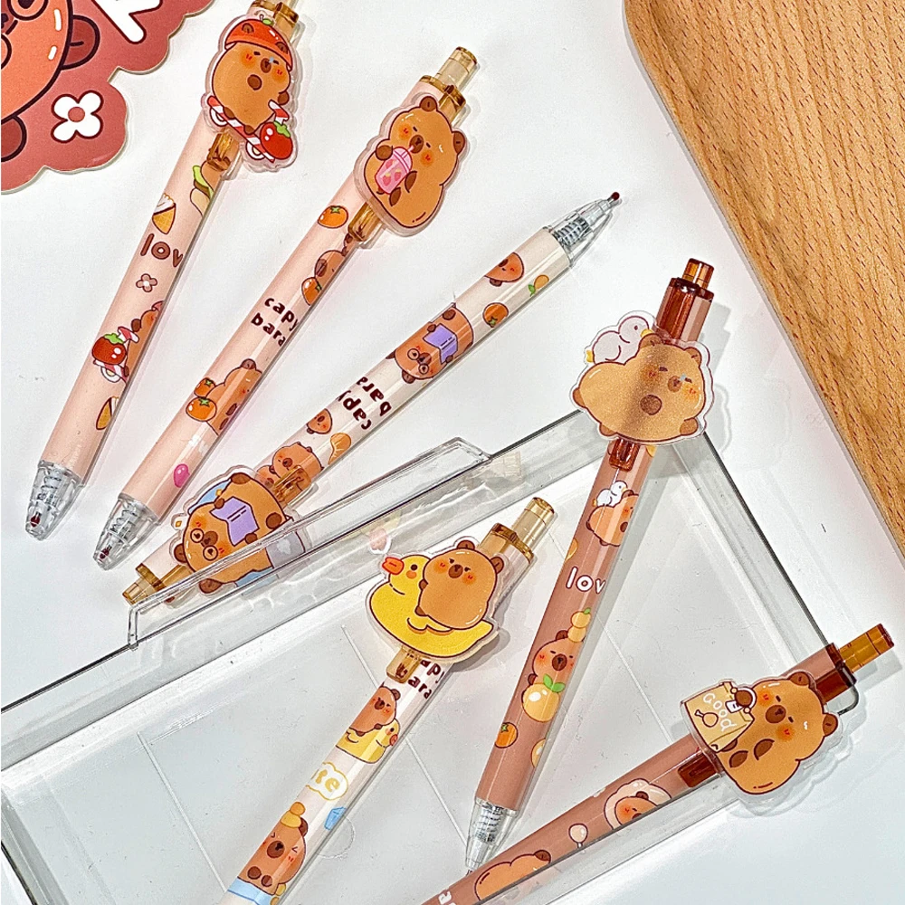 6Pcs/Lot Cartoon Capybara Gel 0.5mm Gel Pen Ink Signature Pen Ballpoint Pen School Office Stationery Kids Gift
