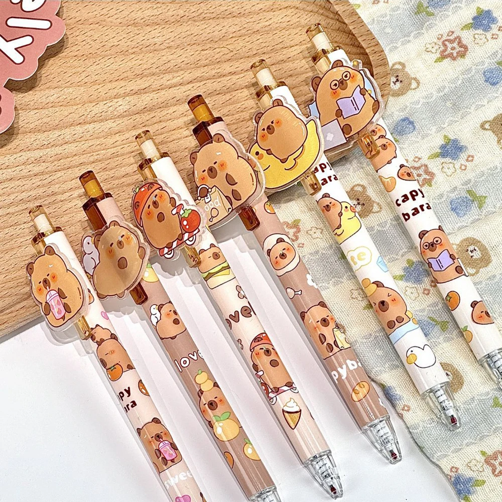 6Pcs/Lot Cartoon Capybara Gel 0.5mm Gel Pen Ink Signature Pen Ballpoint Pen School Office Stationery Kids Gift