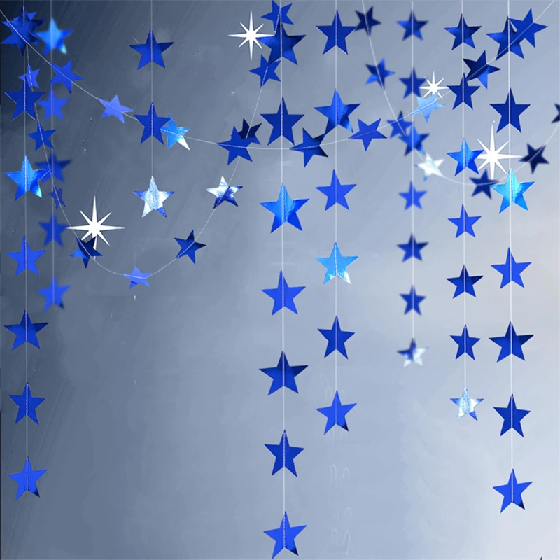 4M Paper Glitter Gold Blue Moon Star String Garland Hanging Banner Wall Party Decorations for Eid Mubarak Wedding DIY Decoration