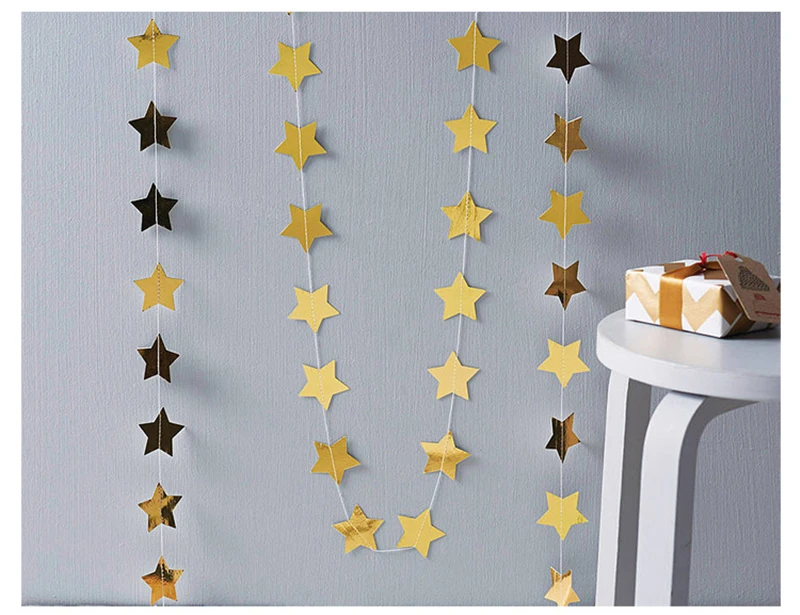 4M Paper Glitter Gold Blue Moon Star String Garland Hanging Banner Wall Party Decorations for Eid Mubarak Wedding DIY Decoration