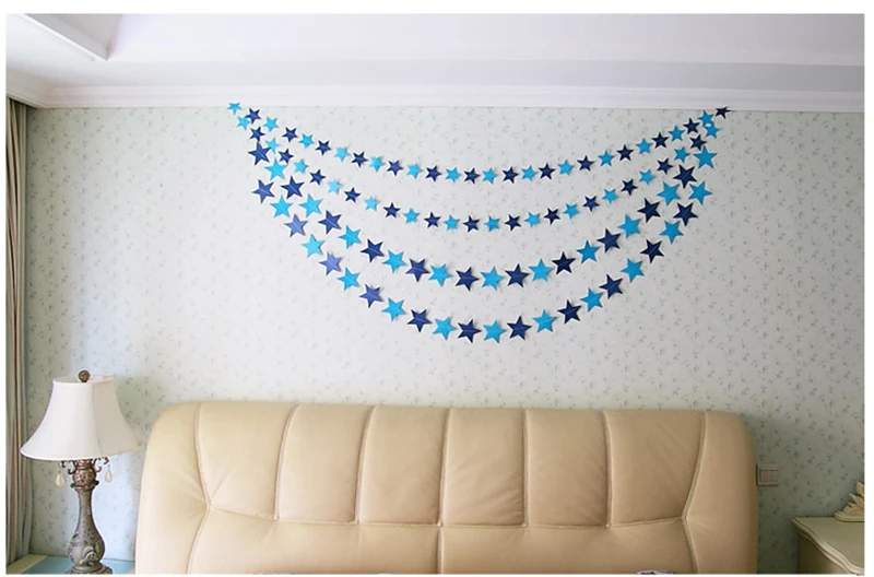 4M Paper Glitter Gold Blue Moon Star String Garland Hanging Banner Wall Party Decorations for Eid Mubarak Wedding DIY Decoration