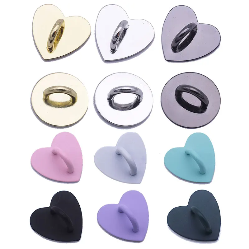 5PCS Kawaii Adhesive Metal Heart Phone Charm Holder Mobile Phone Case Finger Ring Stand Hook Buckle Charm Clasp Accessory String