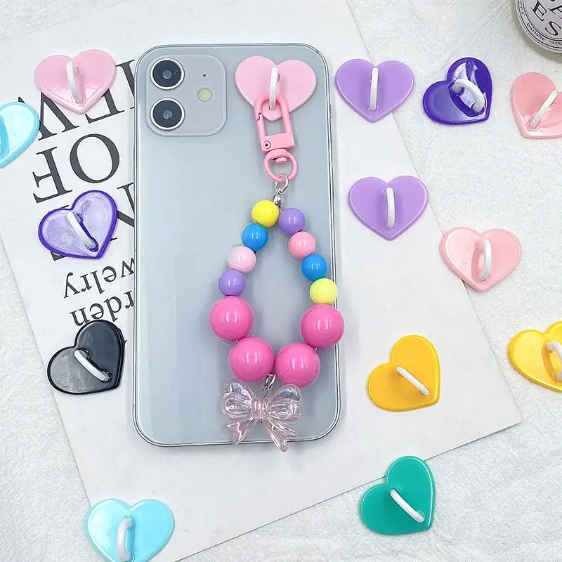 5PCS Kawaii Adhesive Metal Heart Phone Charm Holder Mobile Phone Case Finger Ring Stand Hook Buckle Charm Clasp Accessory String