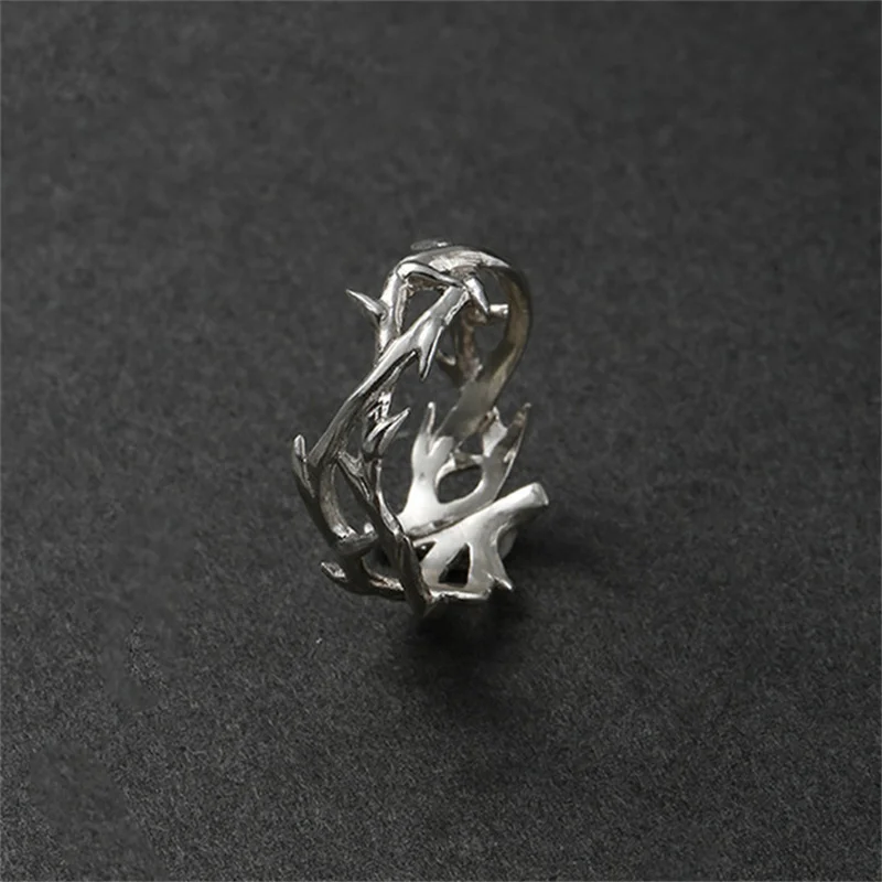Personality Hollow Branches Ring Adjustable Men Index Finger Accessories Trendy 925 Sterling Silver Ring Male Jewelry