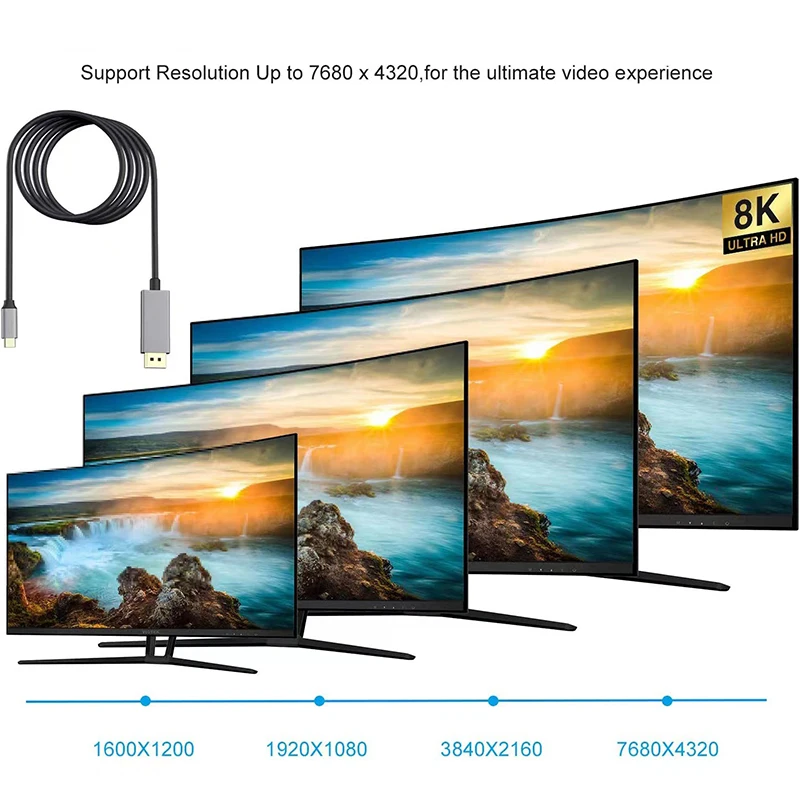 USB-C to DisplayPort Cable 8K@60 DP Type C 3.1 to 4K 120Hz Display Port 1.4 Cable Thunderbolt 3 For MacBook Air Pro Samsung Dex