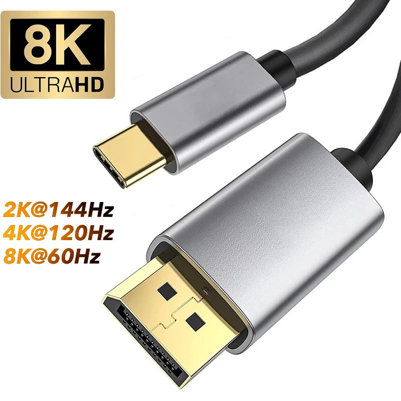 USB-C to DisplayPort Cable 8K@60 DP Type C 3.1 to 4K 120Hz Display Port 1.4 Cable Thunderbolt 3 For MacBook Air Pro Samsung Dex