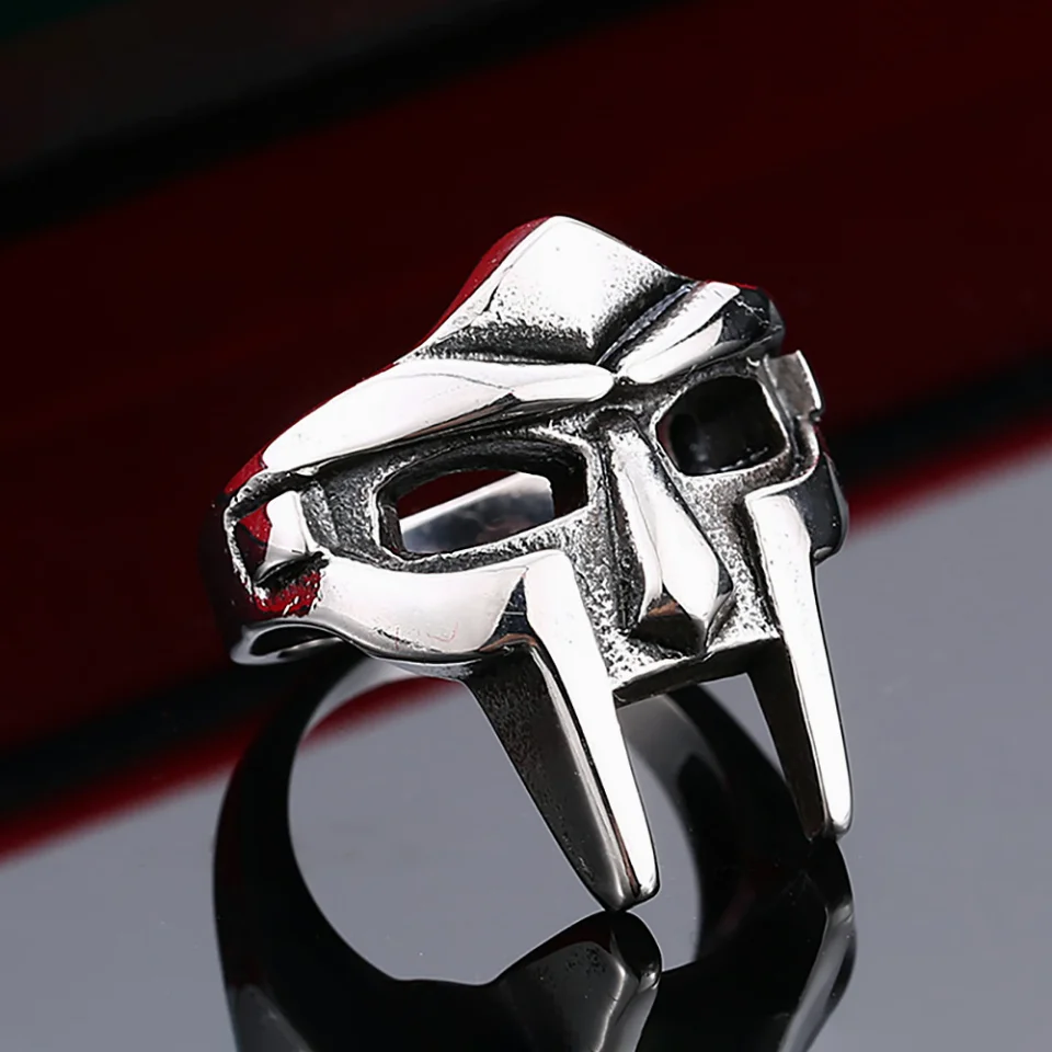 Gothic Vintage Classic Mf Doom Mask Rings Punk Egyptian Pharaoh Stainless Steel Ring For Men Boys Fashion Jewelry Gift Wholwsale