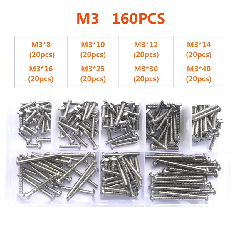 304 Stainless Steel Hexagon Hex Socket Head Button Allen Screw Set M2 M2.5 M3 M4 M5 M6 M8 M10 Allen Hex Socket Button Head Screw