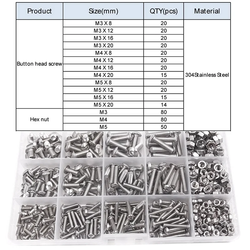 304 Stainless Steel Hexagon Hex Socket Head Button Allen Screw Set M2 M2.5 M3 M4 M5 M6 M8 M10 Allen Hex Socket Button Head Screw