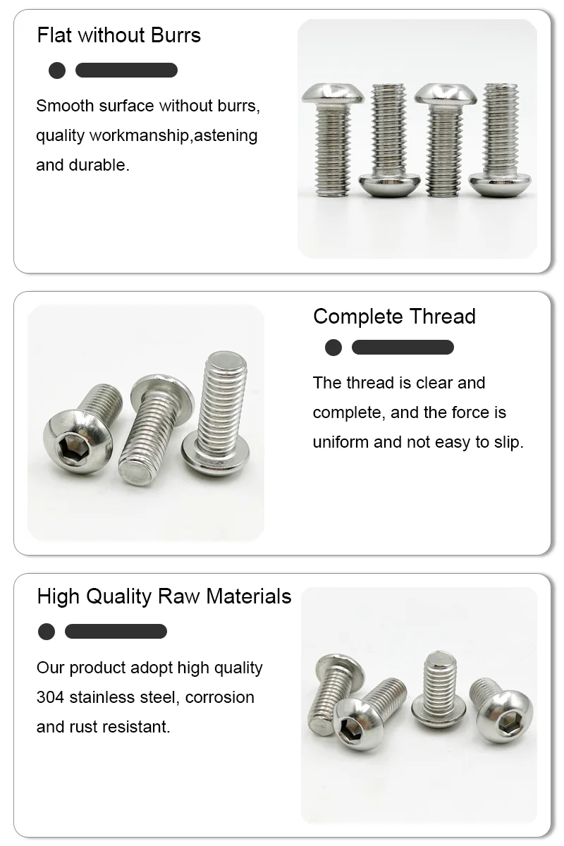 304 Stainless Steel Hexagon Hex Socket Head Button Allen Screw Set M2 M2.5 M3 M4 M5 M6 M8 M10 Allen Hex Socket Button Head Screw