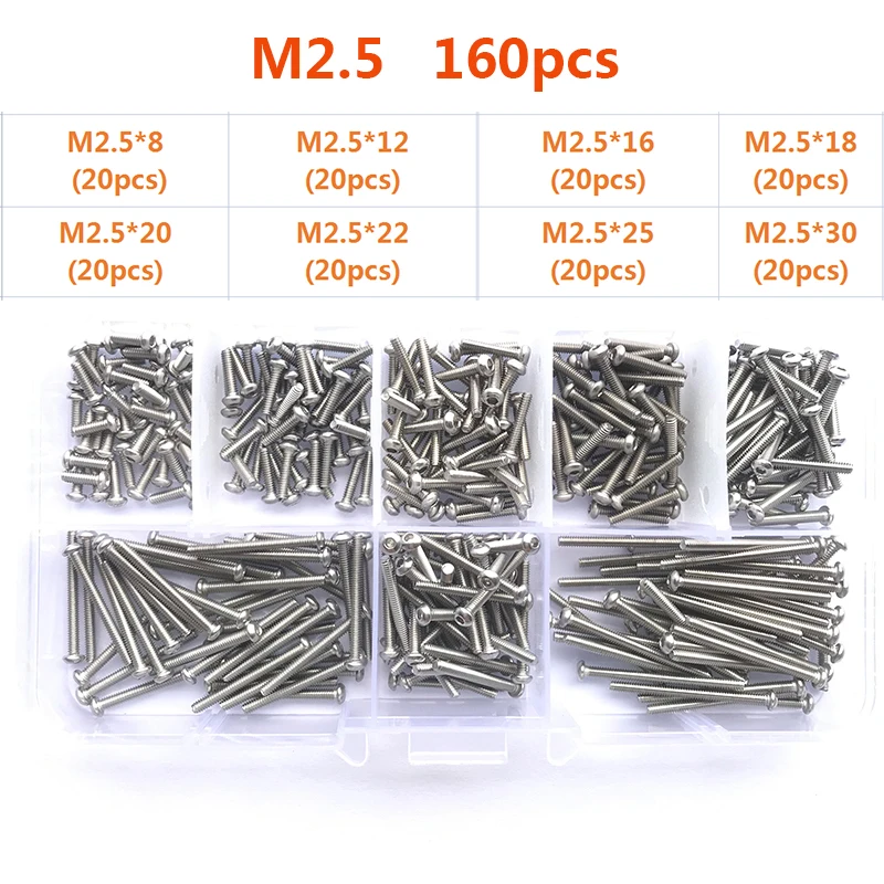 304 Stainless Steel Hexagon Hex Socket Head Button Allen Screw Set M2 M2.5 M3 M4 M5 M6 M8 M10 Allen Hex Socket Button Head Screw