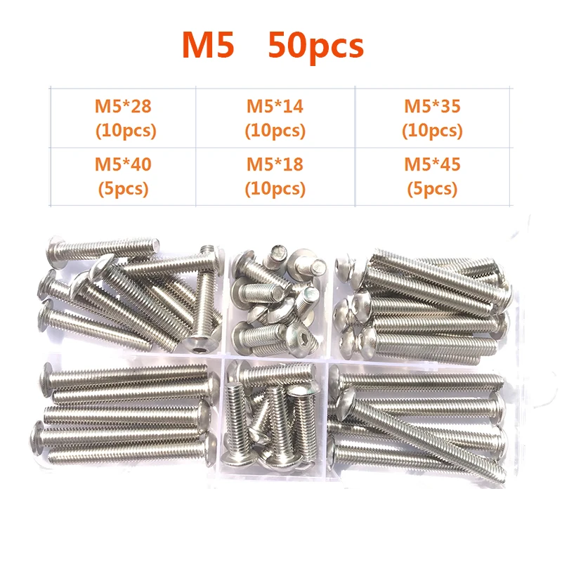 304 Stainless Steel Hexagon Hex Socket Head Button Allen Screw Set M2 M2.5 M3 M4 M5 M6 M8 M10 Allen Hex Socket Button Head Screw