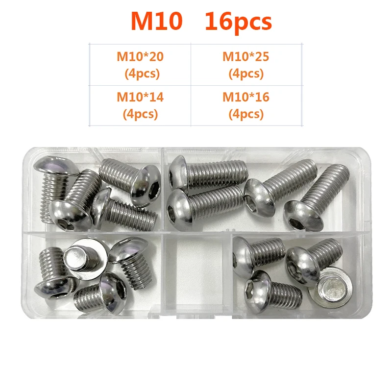 304 Stainless Steel Hexagon Hex Socket Head Button Allen Screw Set M2 M2.5 M3 M4 M5 M6 M8 M10 Allen Hex Socket Button Head Screw