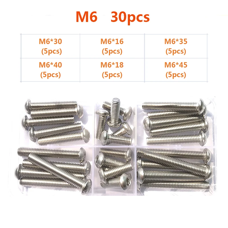 304 Stainless Steel Hexagon Hex Socket Head Button Allen Screw Set M2 M2.5 M3 M4 M5 M6 M8 M10 Allen Hex Socket Button Head Screw
