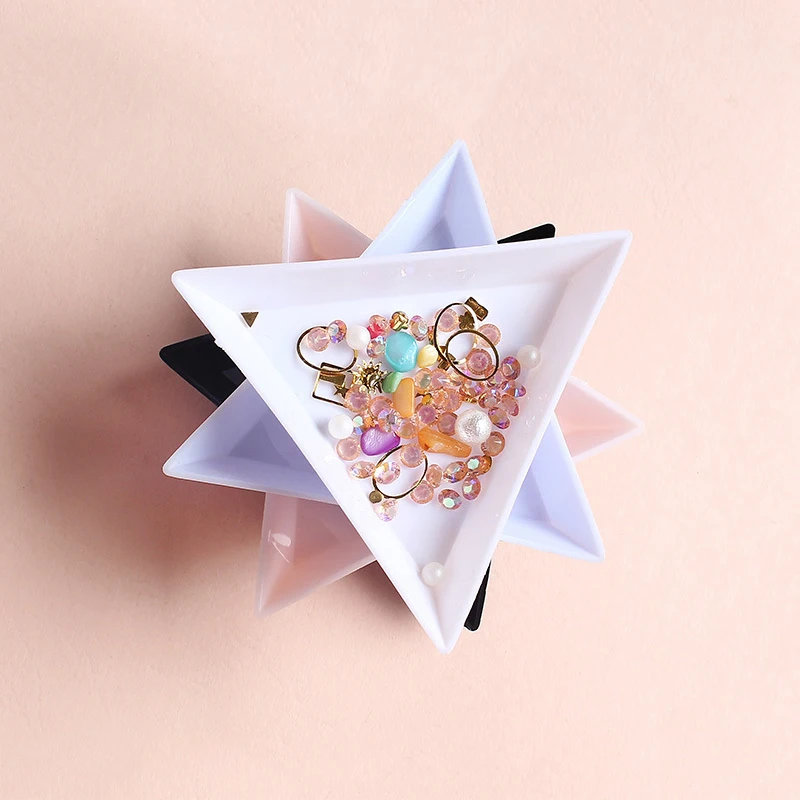 5/10Pcs Plastic Triangle Nail Tray Nail Art Rhinestone Glitter Box Plate Tray Holder Storage Container Manicure Tools