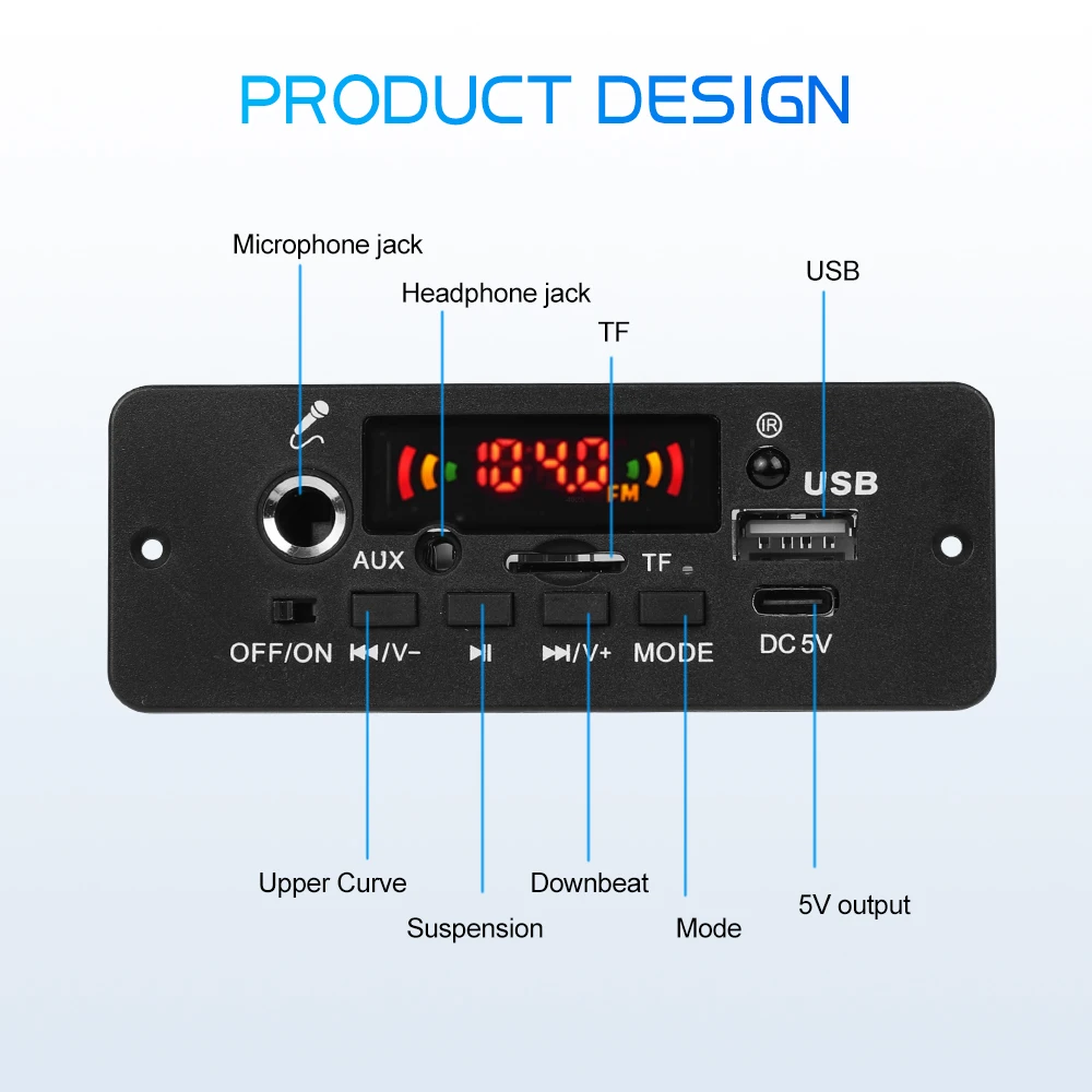 DC 5V 10W Bluetooth 5.0 Stereo DIY Car MP3 Player Decoder Board 2*5W Amplifier Wireless FM Radio Module TF USB Handsfree Call