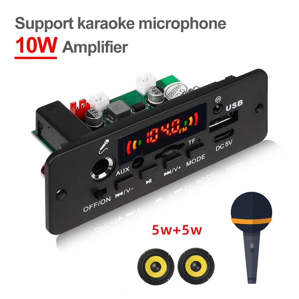 DC 5V 10W Bluetooth 5.0 Stereo DIY Car MP3 Player Decoder Board 2*5W Amplifier Wireless FM Radio Module TF USB Handsfree Call
