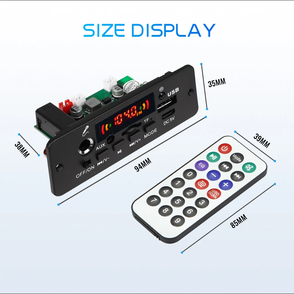 DC 5V 10W Bluetooth 5.0 Stereo DIY Car MP3 Player Decoder Board 2*5W Amplifier Wireless FM Radio Module TF USB Handsfree Call