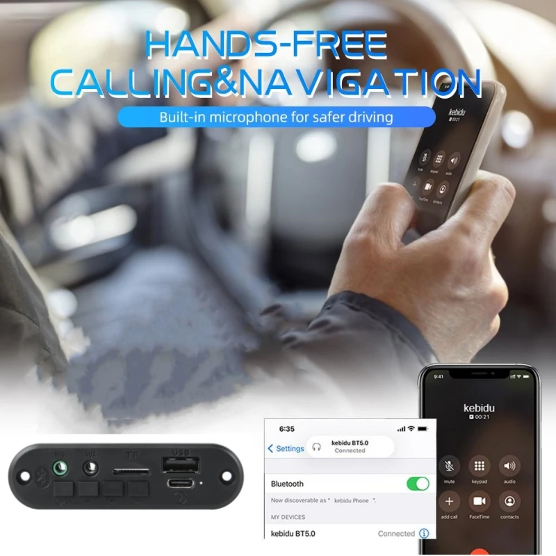 DC 5V 10W Bluetooth 5.0 Stereo DIY Car MP3 Player Decoder Board 2*5W Amplifier Wireless FM Radio Module TF USB Handsfree Call
