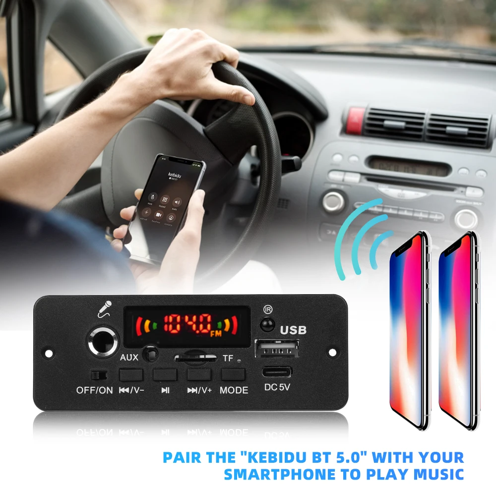 DC 5V 10W Bluetooth 5.0 Stereo DIY Car MP3 Player Decoder Board 2*5W Amplifier Wireless FM Radio Module TF USB Handsfree Call