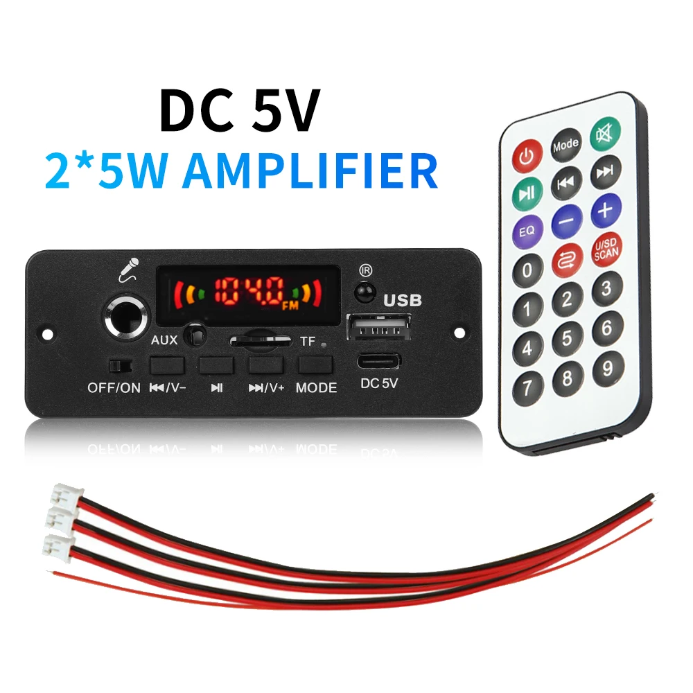 DC 5V 10W Bluetooth 5.0 Stereo DIY Car MP3 Player Decoder Board 2*5W Amplifier Wireless FM Radio Module TF USB Handsfree Call