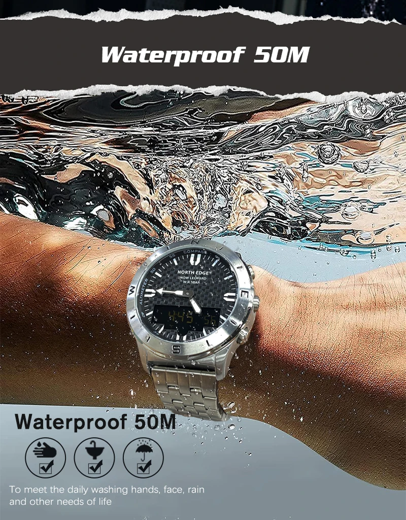 NORTH EDGE Men's Sports Digital Watch Waterproof 50M Altimeter Barometer Compass Business Luxury Men's Watch Outdoor Smartwatch