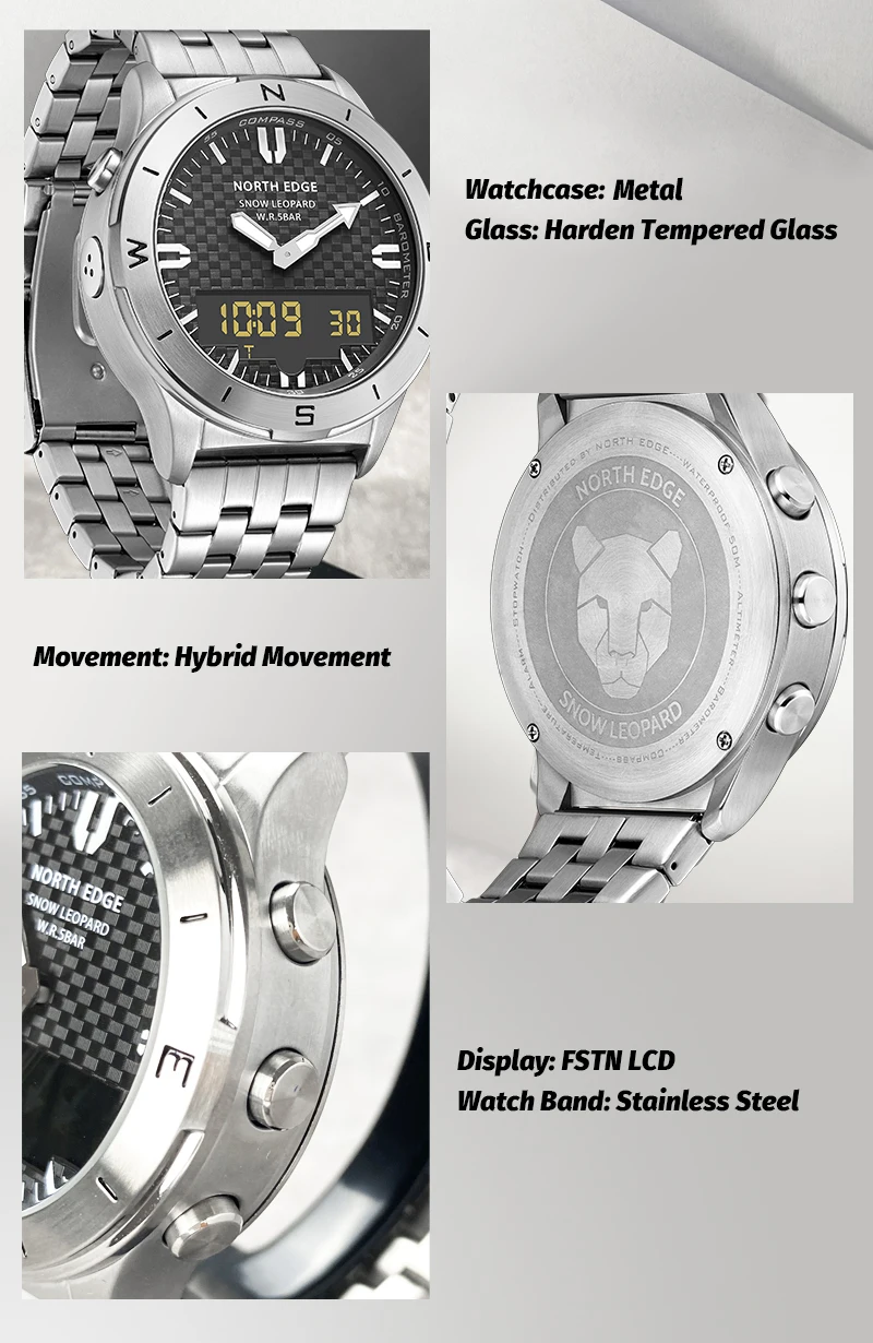 NORTH EDGE Men's Sports Digital Watch Waterproof 50M Altimeter Barometer Compass Business Luxury Men's Watch Outdoor Smartwatch