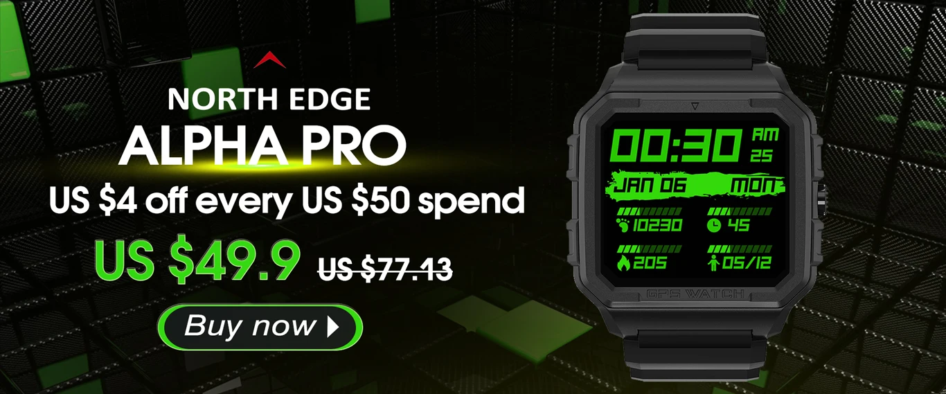 NORTH EDGE Men's Sports Digital Watch Waterproof 50M Altimeter Barometer Compass Business Luxury Men's Watch Outdoor Smartwatch