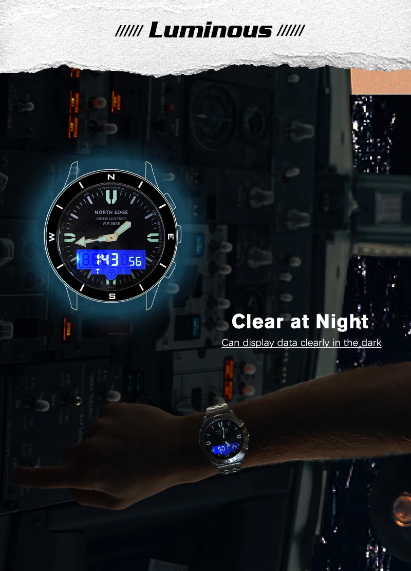 NORTH EDGE Men's Sports Digital Watch Waterproof 50M Altimeter Barometer Compass Business Luxury Men's Watch Outdoor Smartwatch
