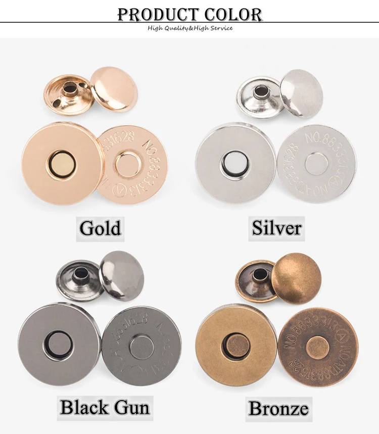 10 Sets Metal Double Rivet Magnetic Clasps Buttons Fastener Bag Press Buckle Purses Handbag Clothes DIY 14/18mm