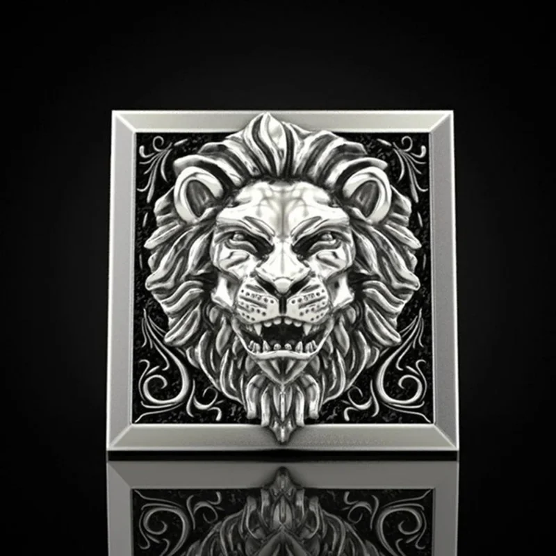 Fashion Punk Domineering Lion Head Men's Ring Creative Storage Finger Link Day Friendship Jewelry