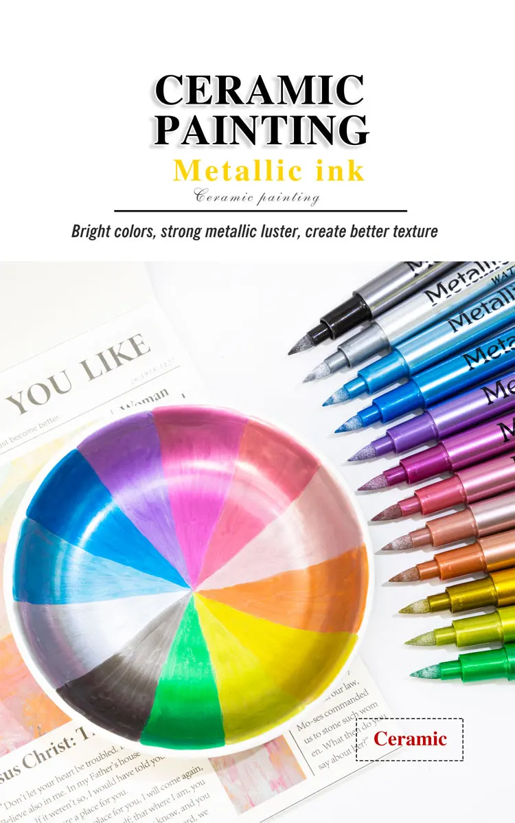 GN 12 Colors Metallic Waterproof Permanent Marker Pens for DIY Epoxy Resin Mold Drawing Supplies Craft Graffiti Marker Pen