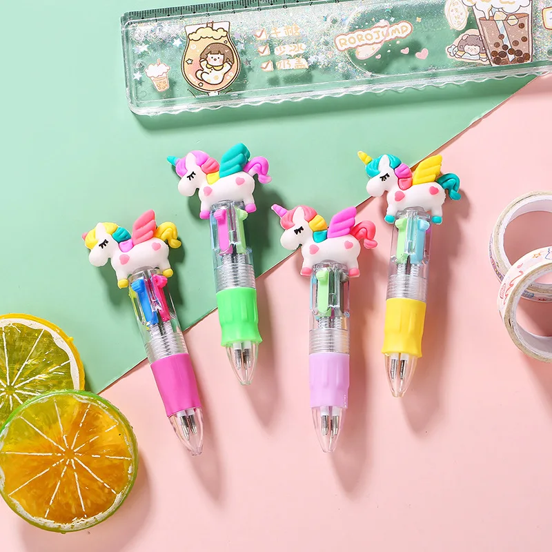 10Pcs/Lot Kawaii Unicorn Mini 4 Colors Ballpoint Pens Cartoon Cute Pony Ball Pen Kids School Stationery Office Supplies Gifts