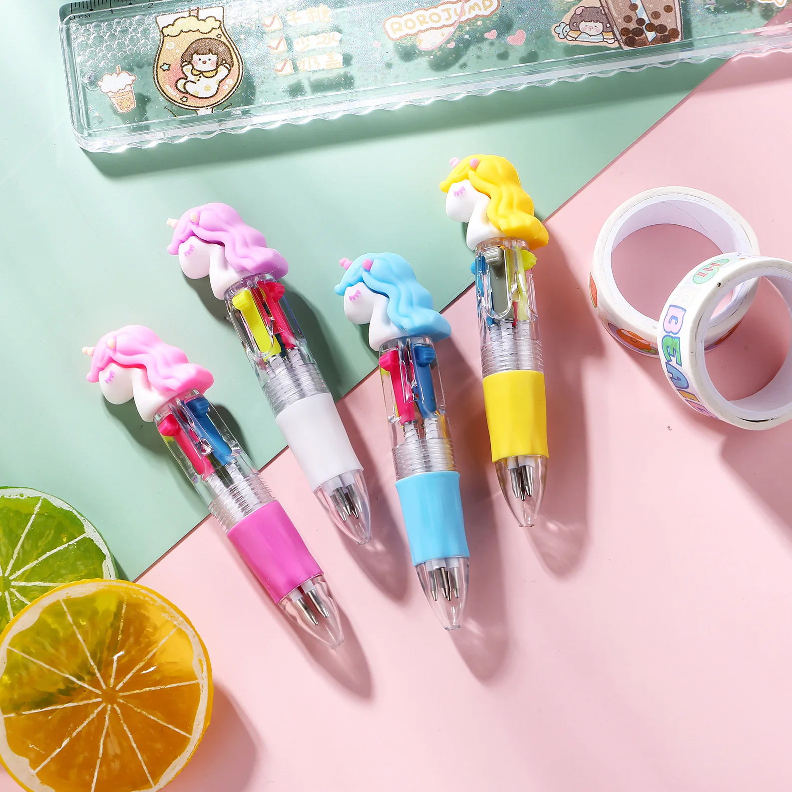 10Pcs/Lot Kawaii Unicorn Mini 4 Colors Ballpoint Pens Cartoon Cute Pony Ball Pen Kids School Stationery Office Supplies Gifts